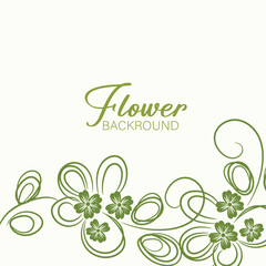 Abstract green floral vector design features a spring leaf pattern with ornate swirls and butterfly elements for natural decoration