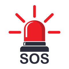 SOS Emergency help red siren icon, safety support alert, save concept in flat style. First aid alarm. Medical alert. Business concept for web, marketing, banner, mobile app and graphic elements.