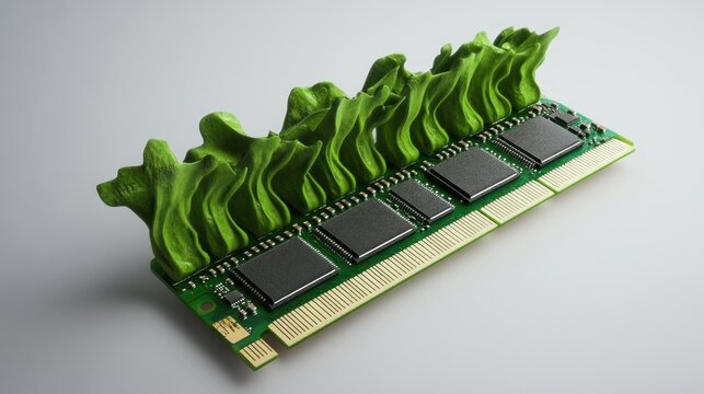 Green RAM chip with abstract organic shapes