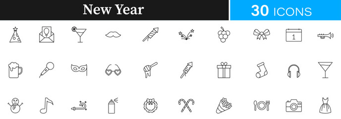 New Year, Happy New year, Calibrate icon pack | Detailed Outline | Editable Stoke 30 icon | Victor illustrator.