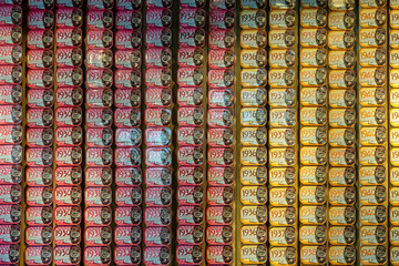 Colorful Vintage Sardine Can Display in Lisbon Shop