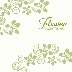 Abstract green floral design with spring flowers, leaves, and a butterfly creates a natural, decorative vector illustration