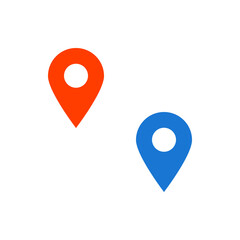 Two location pin icons one in orange and one in blue indicating different places on a white background