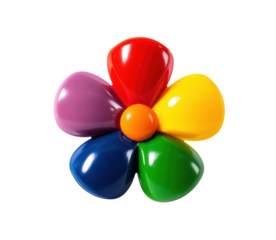 Colorful flower toy for playful learning and sensory development on a transparent background, cut out