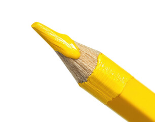 Creative yellow pencil with vibrant paint for artistic projects on a transparent background, cut out