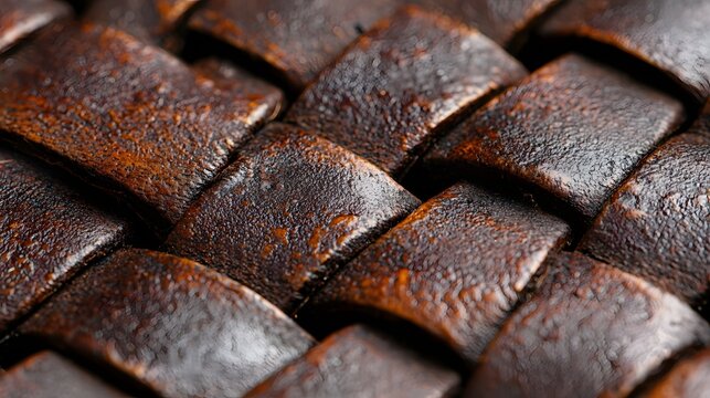 Close Up of Brown Leather Cross Hatch Weave Fabric Texture