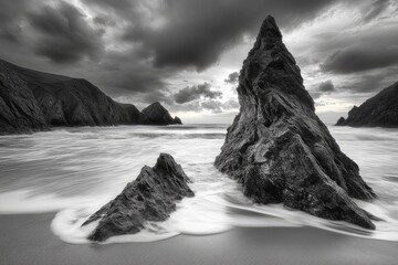 Dramatic black and white coast