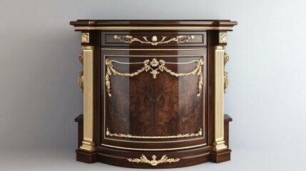 Fototapeta premium Ornate, curved wooden cabinet with gold accents