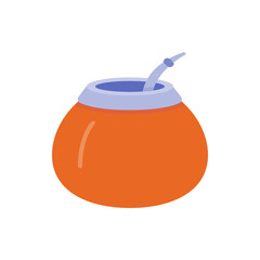 Illustration of an orange yerba mate gourd with a light blue rim and a bombilla sticking out of the top