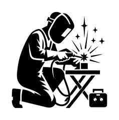 Welder Man Working Icon Vector Black White Logo