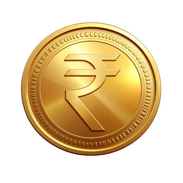 Embossed Rupee Symbol on Gold Currency Coin &ndash; Isolated Clipart"
