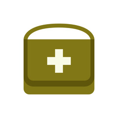 Obraz premium Illustration of a green first aid kit with a white cross and a handle on a white background simple design