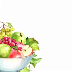 bowl of fresh fruit illustration on a white background