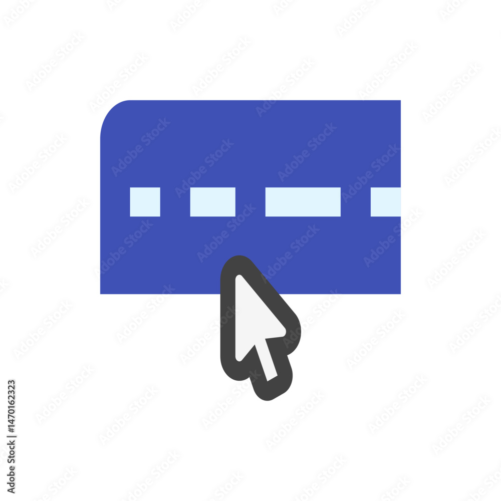 Poster cursor pointing at a blue rounded rectangle with white dashes representing a user interface element 