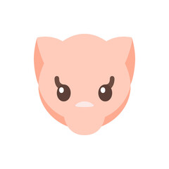 Illustration of a light pink cat face with big eyes and small nose isolated on a white background view
