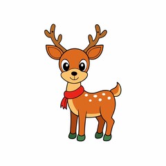 Adorable cartoon reindeer with red scarf ready for winter holiday season