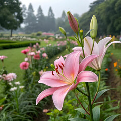 Fototapeta premium beautiful pink lily in garden
