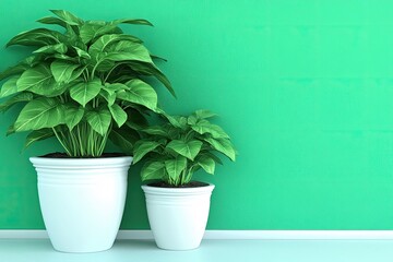 Obraz premium Indoor plants on mint green wall