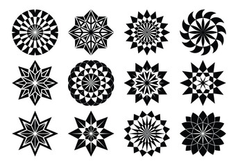 Collection of brutal contemporary figure  star, circle and other elements. Abstract minimal geometric elements shapes and grids set. Vector illustration on white background