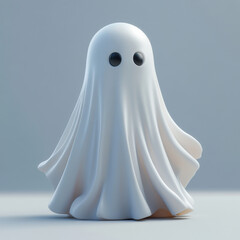 A highly realistic 3D render of a cartoon ghost with a glossy ceramic texture and soft lighting