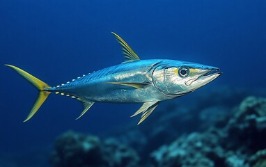 Fototapeta premium Tuna fish swimming in the deep blue ocean.