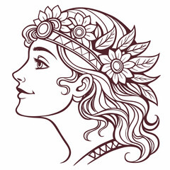 Hand drawn goddess face in  alpona art vector illustration 