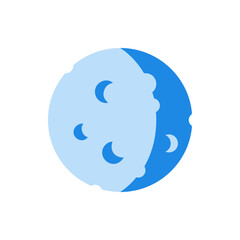 Stylized illustration of a full moon with crescent moon shapes scattered across its surface design in blues