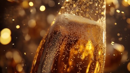 Golden bubbles rise in a champagne glass, celebrating life's sparkling moments.