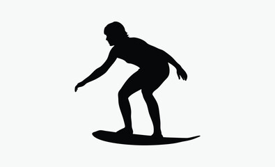 surfer silhouette vector, wave rider pose, surfboard stance icon, ocean sport figure, black white surfer