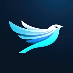 Stylized blue bird logo with flowing wings against a dark gradient background