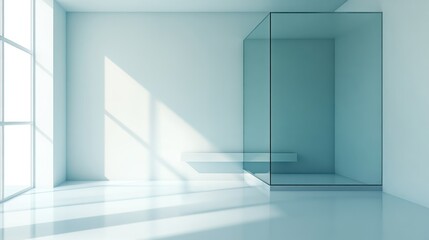 Fototapeta premium Modern minimalist interior with a glass partition