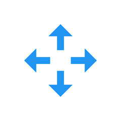 Four blue arrows pointing in different directions on a white background in simple vector graphic style