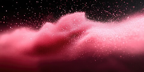 Abstract swirling cloud of vibrant pink particles against a dark background