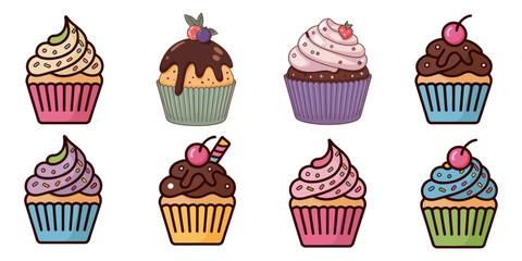 cupcakes icon, cupcakes silhouette set, vector illustration of a cupcake, set vector various style cupcake silhouettes cupcakes silhouette set, Minimalist cupcake icons silhouette style.
