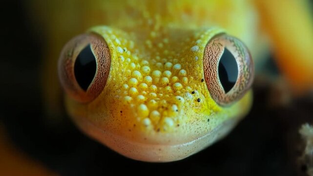 A close up of a yellow fish ' s face