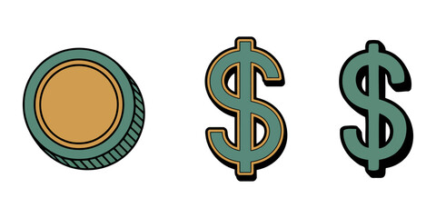 dollar silhouette set, Dollar Sign Black Silhouette Vector,  dollar symbol vector template design, usd currency symbol design, usd logo icon design template. money vector. dollar icon set. minimal.