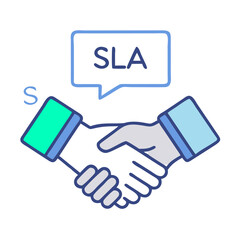 Handshake with SLA Label Icon Representing Service &ndash; Vector Agreement and Partnership Symbol