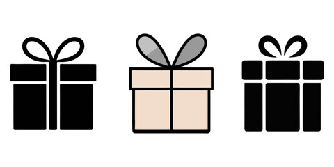 Gift box icons in Trendy Flat style. Gift boxes with ribbon icons Set. Gift box flat line silhouette set, Gift box icon. Vector isolated elements. Christmas gift icon illustration vector symbol, flat.