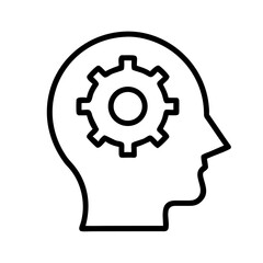 Head with Gear Icon Representing Knowledge – Vector Brainpower and Learning Symbol