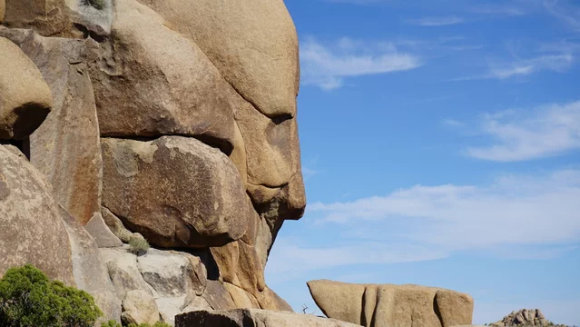 Large rock formation that looks like a face in the Joshua Tree National Park of California