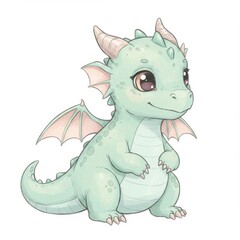 Fototapeta premium Adorable Baby Green Dragon Cartoon Illustration