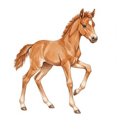 Obraz premium Brown Foal Standing on White Background