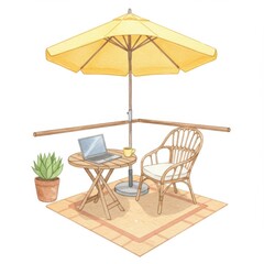 Relaxing Outdoor Workspace with Yellow Umbrella
