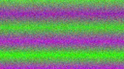 Abstract digital artwork with vibrant, horizontal, multicolored stripes of green and purple.  The texture is grainy and pixelated