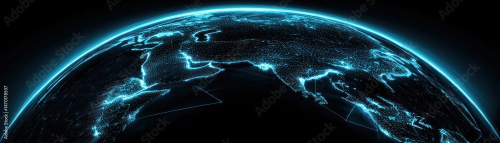Poster a glowing globe of the world reveals connected infrastructure and systems