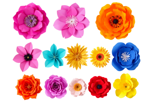 6 Colorful paper flower icons set, isolated on a transparent background - Powered by Adobe