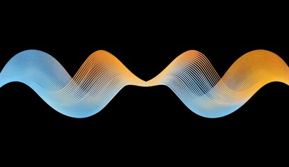 Abstract swirling waves of blue and orange hues on a black background