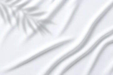 Fototapeta premium Soft Draped Fabric with Palm Leaf Shadow Light Gray Background Texture