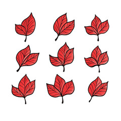 Obraz premium Set Of Red Leaves Botanical Illustration Watercolor Style Autumn Foliage Graphic Element