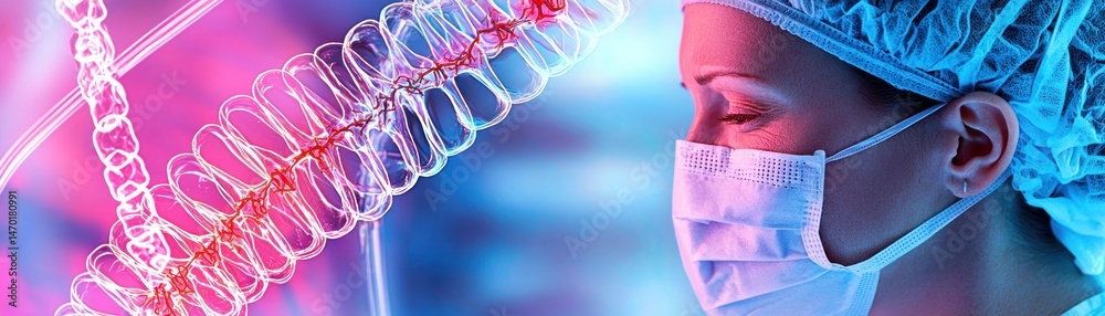 Poster a medical professional observes the complex structure of a genetic sequence